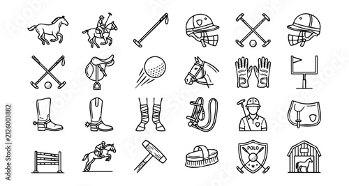 Foto Polo sport and equestrian activity equipment icon set with equestrian competitio