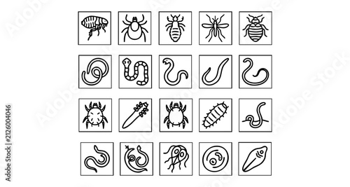 Canvas Print Parasites and microorganisms icon set for biology and healthcare with parasites