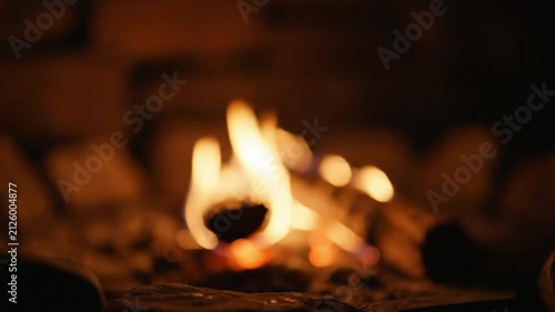 Blurred Warm Campfire Flames with Burning Wood at Night