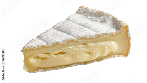 Obraz na płótnie Wedge of soft brie cheese with white rind, isolated on transparent background