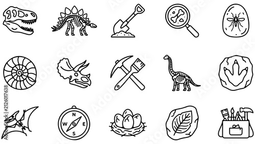 Photography Set of dinosaur and paleontology icons featuring fossils and prehistoric explora