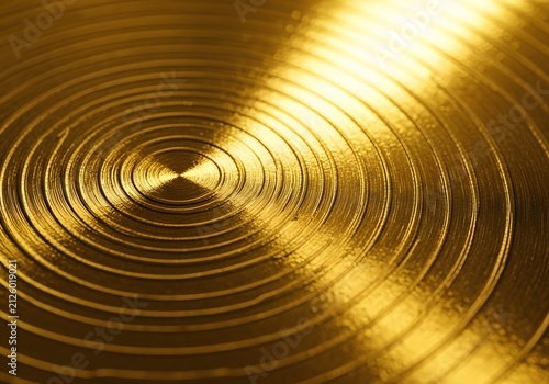 Close-up view of a shiny gold surface with concentric circular patterns