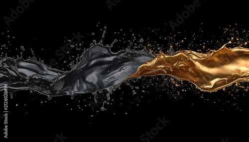 gold black liquid 3d abstract background
