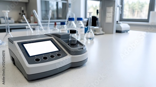 closeup of laboratory digital turbidity meter with optical measurement chamber for water clarity analysis and quality testing