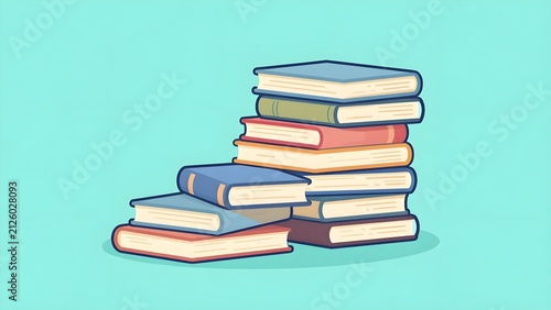 Concept of Success and Knowledge Stack of Colourful Books with Stairs Illustration