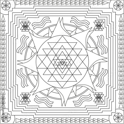 Motif Coloriage Sri Yantra pour Adultes Livre Design Motif Méditation Symbole Cosmos Vecteur Illustration