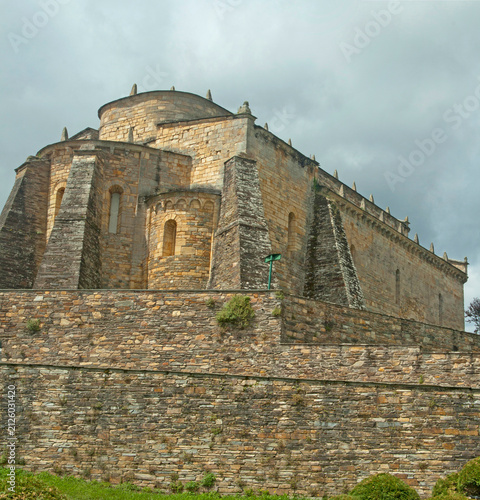 Historic Romanesque Stone Church Exterior. San Martiño Church