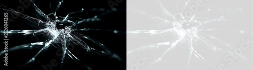 Konstfotografi Broken glass impact hole with spiderweb cracks