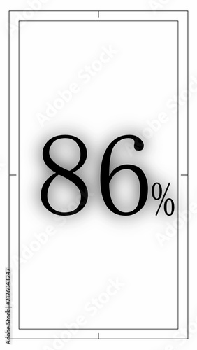 Number 86 percent in black serif font inside a rectangular frame
