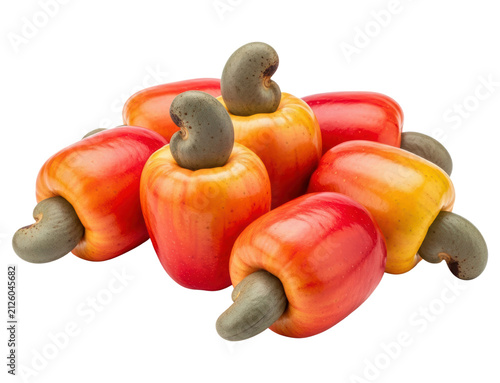Pile of ripe red and yellow cashew apples isolated with transparent background