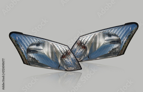 Car headlight red tail light, led technology that is separated from the white background.