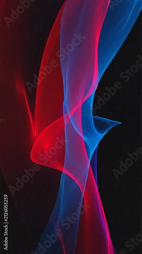 Abstract flowing ribbons of vibrant red and blue light waves