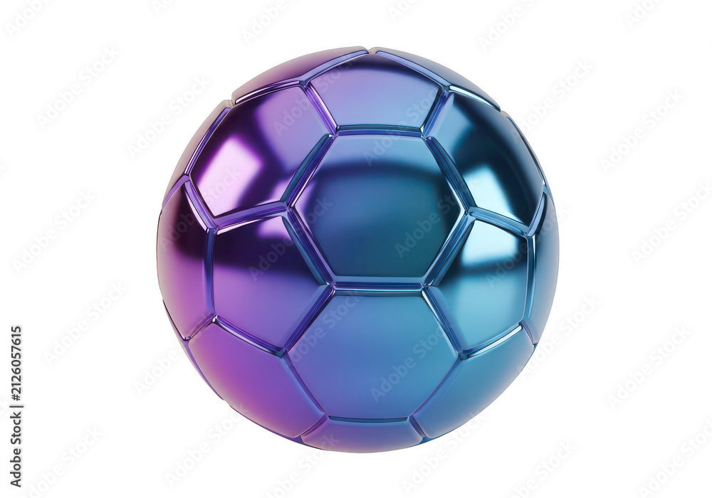 Naklejka premium Metallic iridescent soccer ball isolated on transparent background