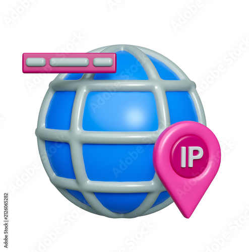 Globe and IP location pin. internet protocol address lookup concept icon. Minimal 3D Render