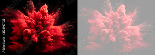 Cuadro en lienzo Red color powder explosion bursting outward on transparent background