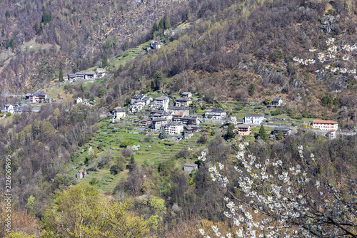 Swiss Alps mountains in canton Ticino village of Mosogno in Onsernone Valley, Switzerland