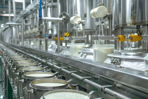 Dairy factory production line filling milk containers