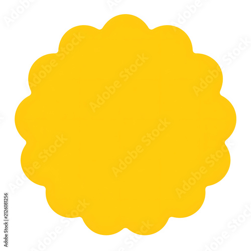 Minimalist scalloped circle badge frame isolated on white background. Clean flower label shape vector element for product tag or banner icon.