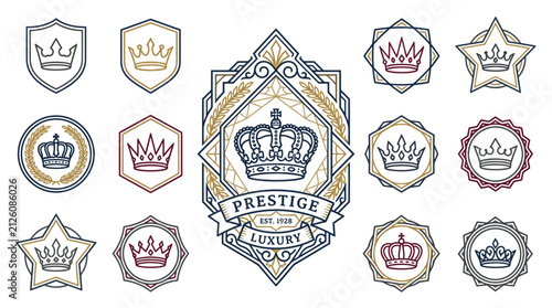 Elegance Crown Emblems Collection: Luxury Badges, Shields, and Seals
