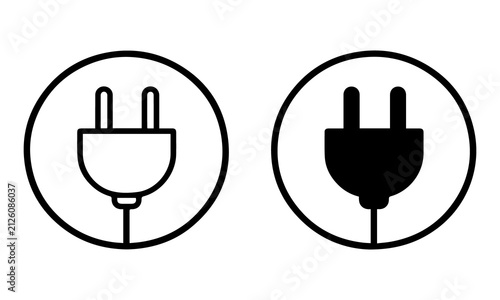 Electric plug icon set, power plug symbol collection, charging connector, outline and glyph electrical icons