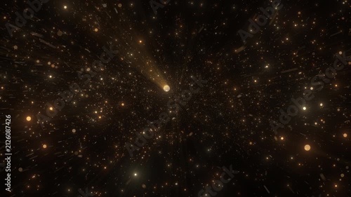 4K Abstract Background Particles Explosion. Golden Galaxy Stars Overlay Horizontal 3D Animation
