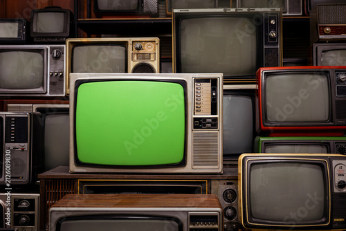 Vintage CRT Television with Green Screen
