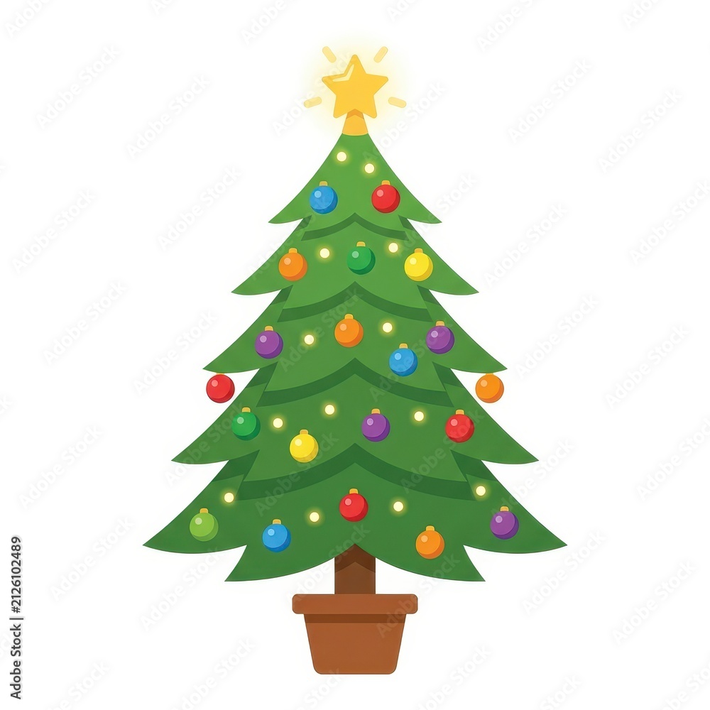 Fototapeta premium Christmas tree with ornaments and lights isolated on white
