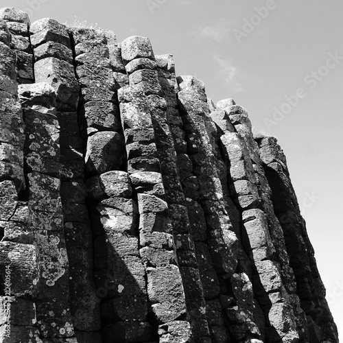Giant's Causeway columns in black and white.