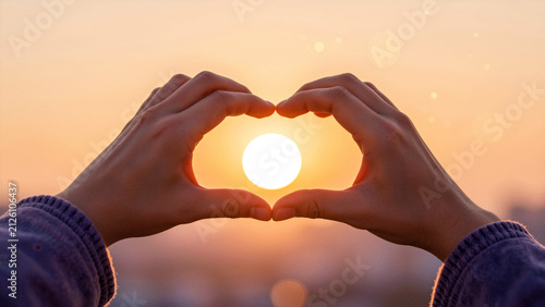 Hands forming heart shape around the sun