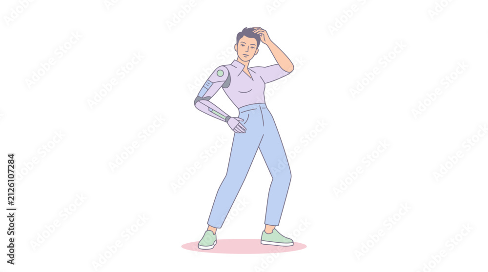Fototapeta premium Man with Robotic Arm Posing Confidently