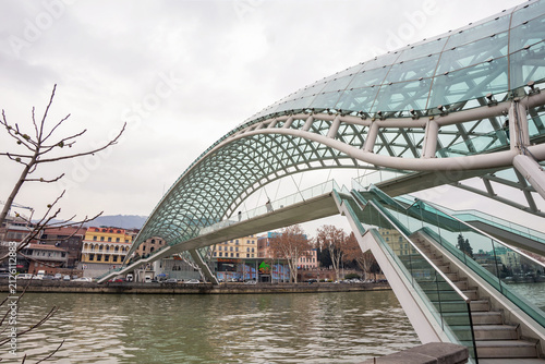 Tbilisi, Georgia, 23 January 2026: Bridge of Peace over the Kura River in Tbilisi, Georgia