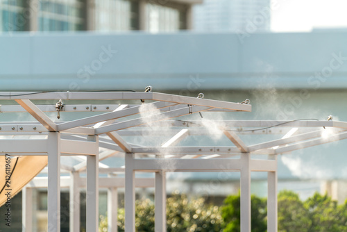Sprinklers, cooling water mist, water cooling in the restaurant garden