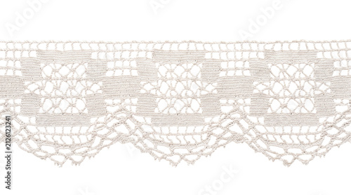 Foto White geometric crochet lace trim border texture on a transparent background