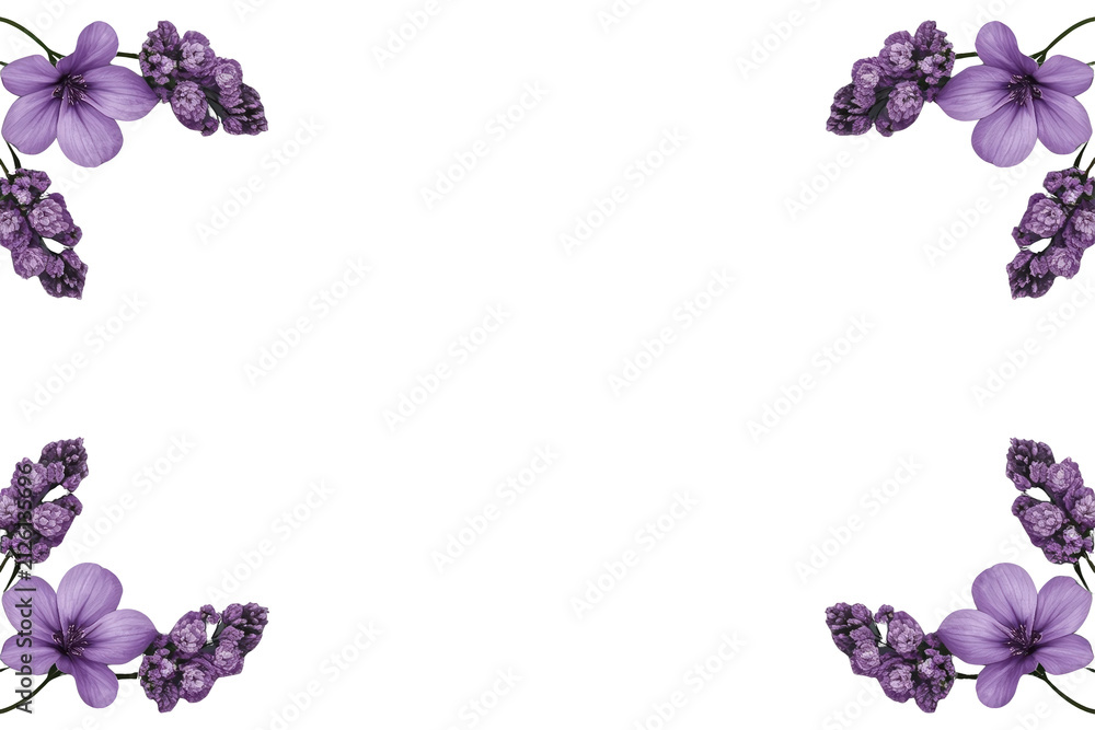 Fototapeta premium Delicate purple flower corner border isolated on transparent background