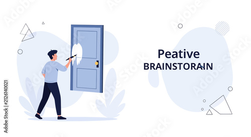 Person painting a door with white paint, representing creativity and brainstorming new ideas for innovation and opportunity.