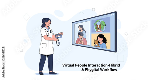 Veterinarian Conducting Virtual Pet Consultation via Video Call, Hybrid and Phygital Workflow
