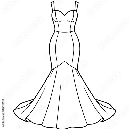 Fit and flare wedding dress outline illustration