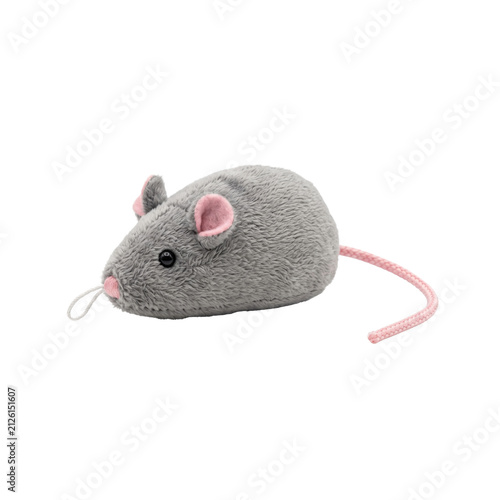 Quadro su tela Plush gray toy mouse with pink ears and tail for cats and small pets