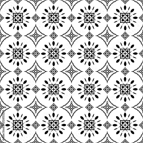 Black and white floral mandala pattern vector for fabric, wallpaper and textile design.