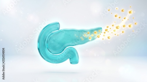3D Turquoise Gel Pancreas Model with Insulin Spheres