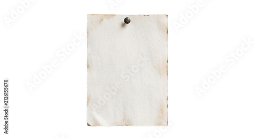 Obraz na płótnie Old paper sheet with burnt edges pinned to a surface with a rusty tack