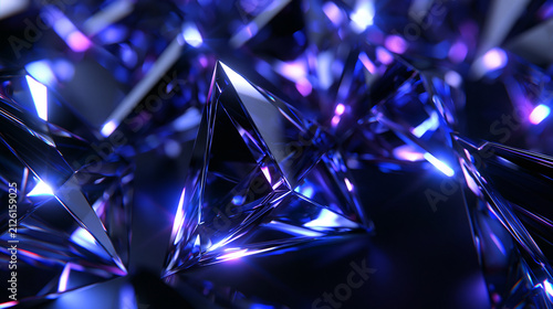Abstract Glowing Blue and Purple Geometric Crystals Background