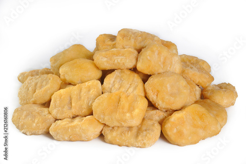 frozen chicken nuggets on white background