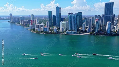 Aerial view. Aerial view of Miami cityscape skyscraper. City skyline aerial cityscape. Brickell Key downtown. Cityscape Miami downtown. Florida modern skyscraper in downtown Miami. Travel destination