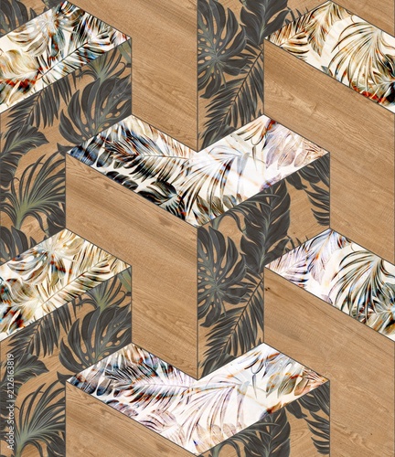 Modern Geometric Seamless Tile Pattern collection with Wood, Marble, and Concrete Textures for Interior Floor and Wall Design. High-resolution seamless geometric tile pattern background 