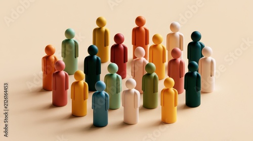 Demographic mapping multicolored characters social analysis population insights organizational planning strategic framework flat design top view business growth theme 3D render Split complementary.