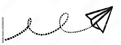 Paper airplane flying in a curved path vector illustration isolated, PNG background