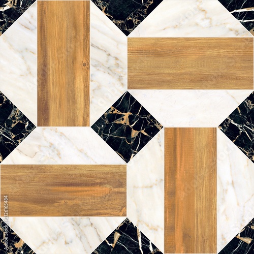 Modern Geometric Seamless Tile Pattern collection with Wood, Marble, and Concrete Textures for Interior Floor and Wall Design. High-resolution seamless geometric tile pattern background 