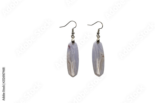Oval, oblong earrings in lilac gray on a white background