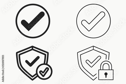 Four verification and security icons with checkmarks and locks
